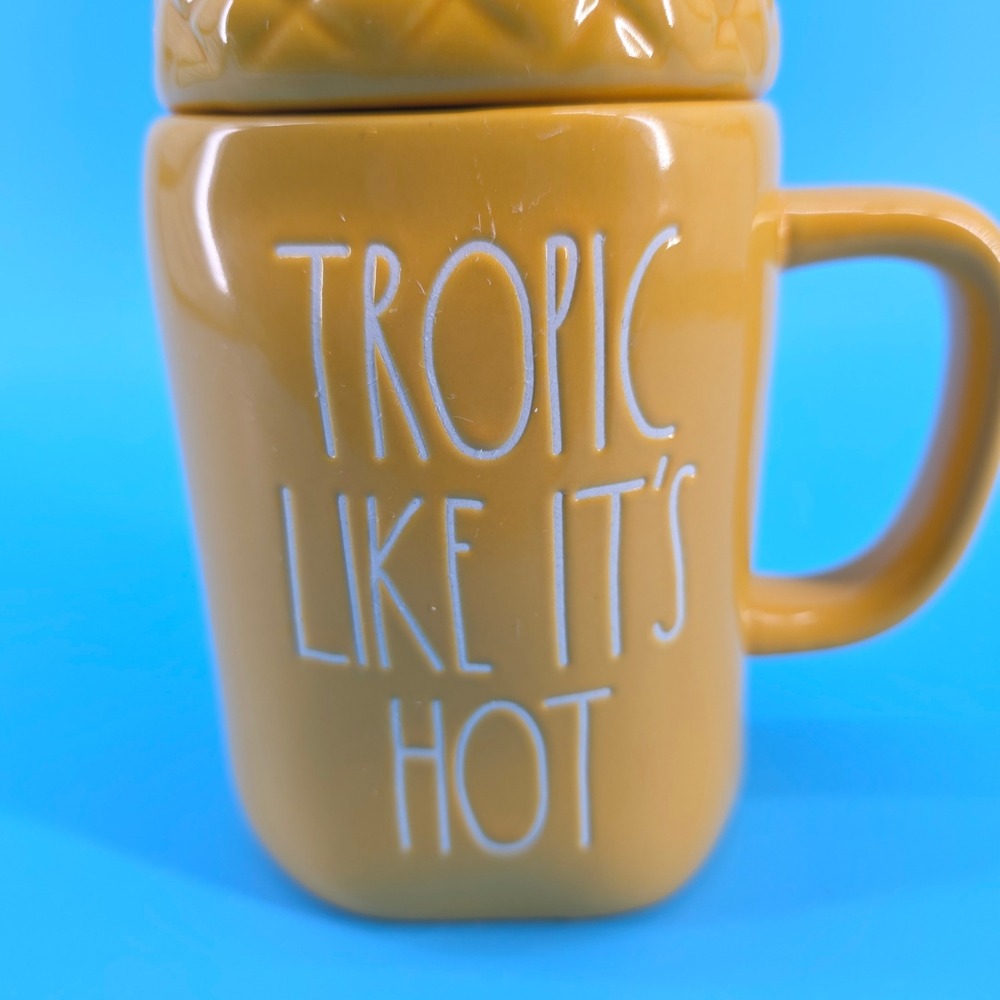 Rae Dunn Tropic Like Its Hot Pineapple Mug with Lid Yellow Ceramic Coffee Cup - Picture 2 of 14